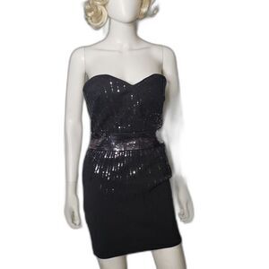 WOW COUTURE Black Sequin Strapless Dress Size Large